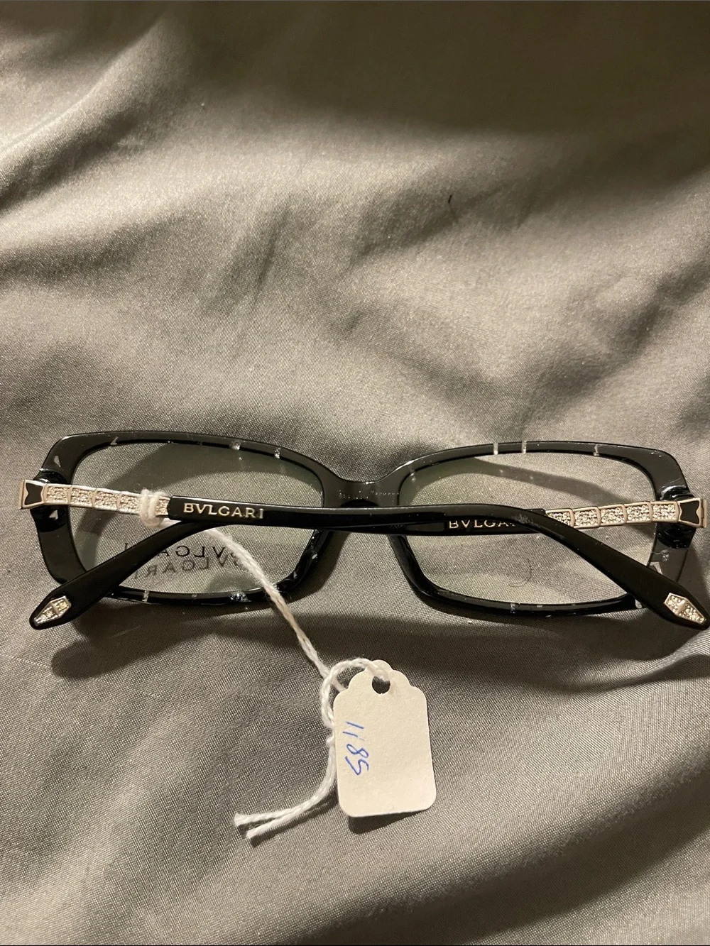Bulgari Black Rectangular Crystal-Trim Eyeglasses